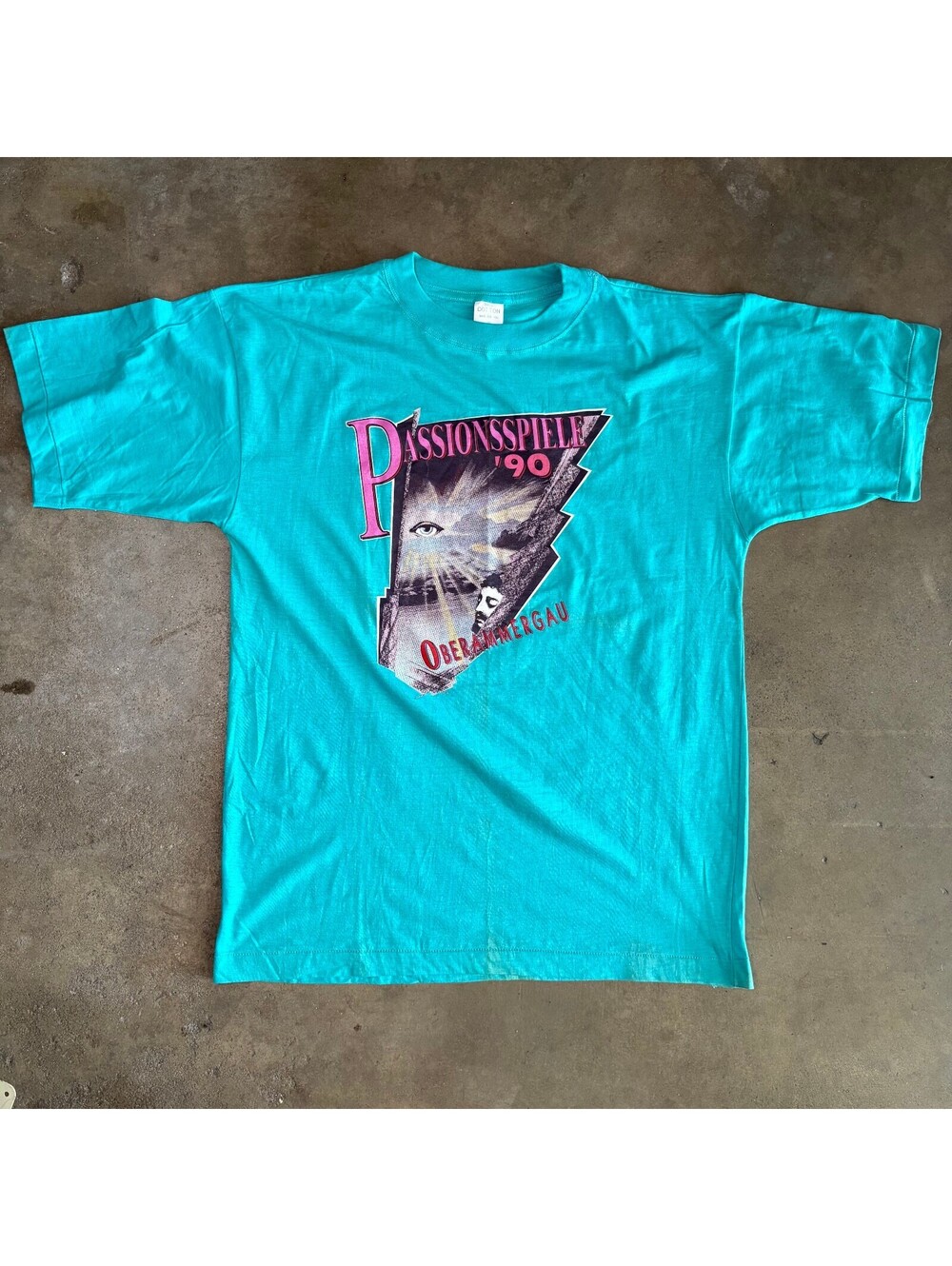 Vintage 1990 Passionsspiele Oberammergau Graphic T-Shirt Men's XL Turquoise